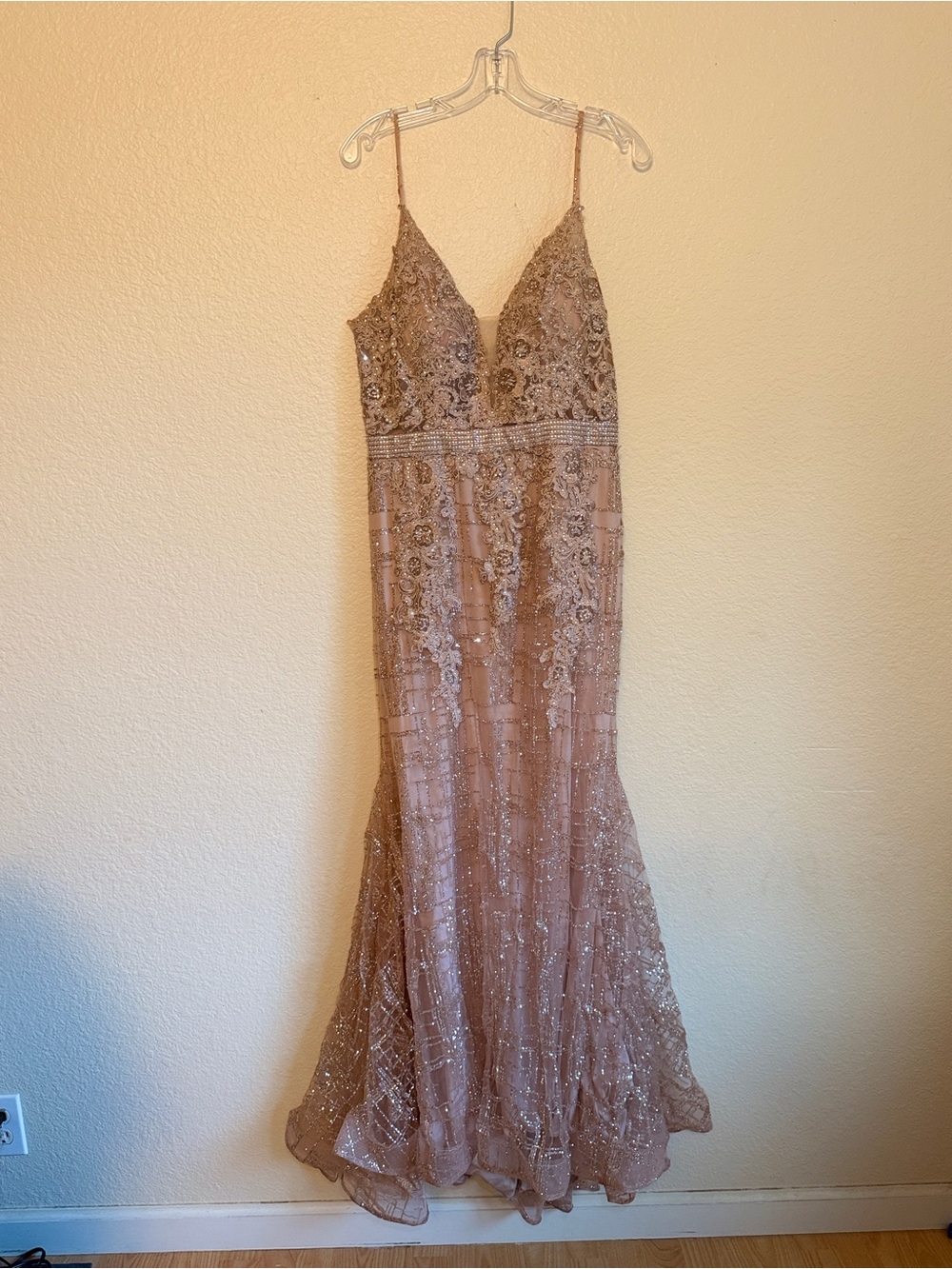 Beaded V-Neck Prom Gown in Champagne Blush